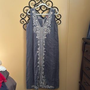 Johnny Was sleeveless embroidered linen midi dress